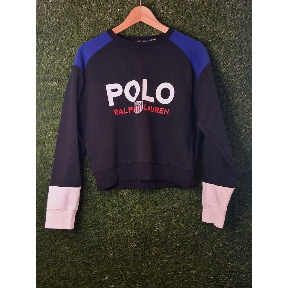 Polo Ralph Lauren Women’s Boxy Colorblock Sweatshirt Black Blue White Size M